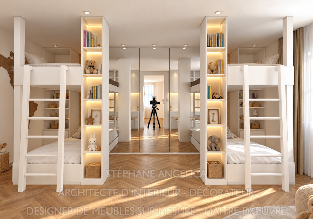 Pour les chambres d'enfants, nous réalisons Les lits superposés sur mesure avec bureau intégré