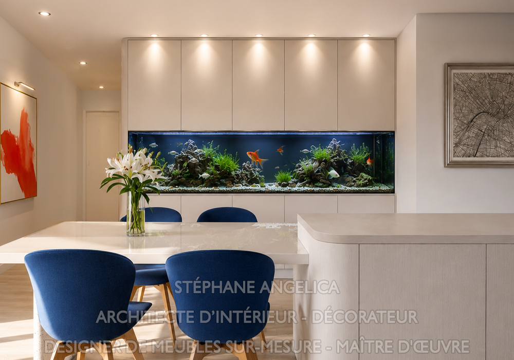 Nous avons réalisé ce meuble aquarium sur mesure, alliant design et harmonie