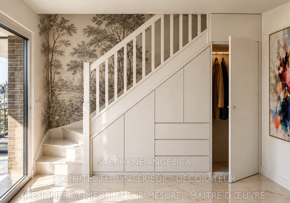 Placard de rangement moderne sous escalier à Versailles